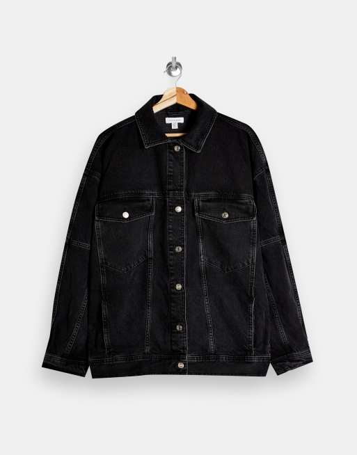 Topshop – XL-Jeansjacke im Dad-Stil in verwaschenem Schwarz, 4 von 4