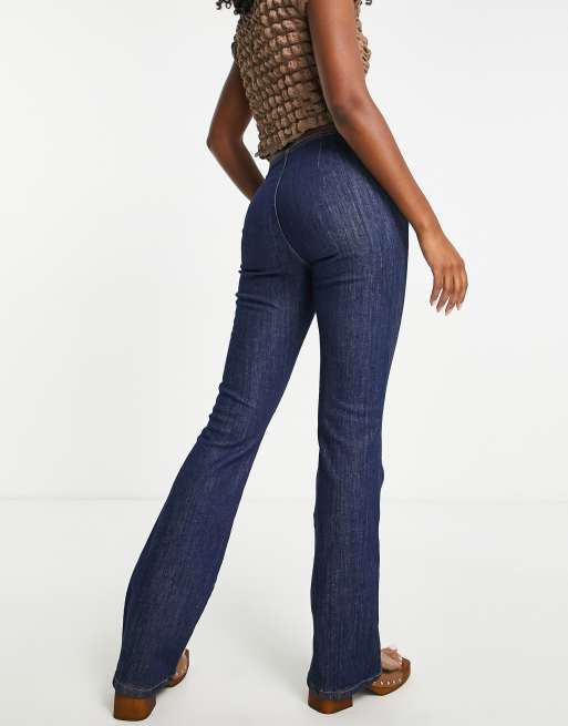 Topshop Y2K buckle flare jeans in indigo