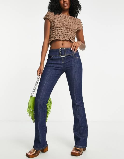 Topshop Y2K buckle flare jeans in indigo