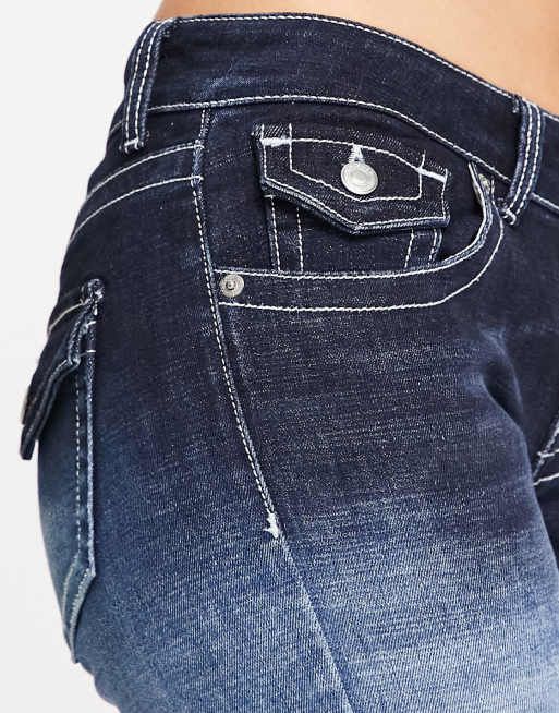 Topshop Y2K extreme wash flare jeans in indigo , 3 of 4