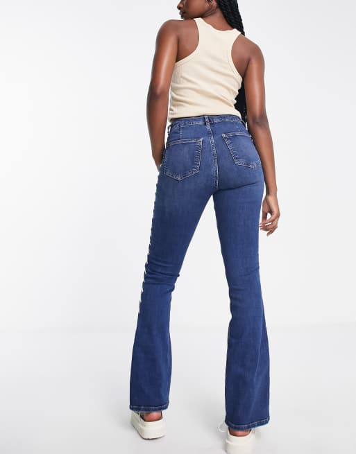 Topshop Y2K lace up Jamie Flare jeans in indigo | ASOS