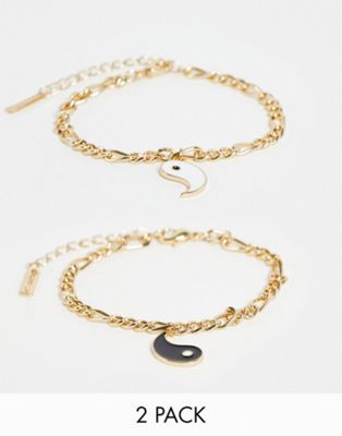 Topshop yin yang 2 x multipack bracelets in gold