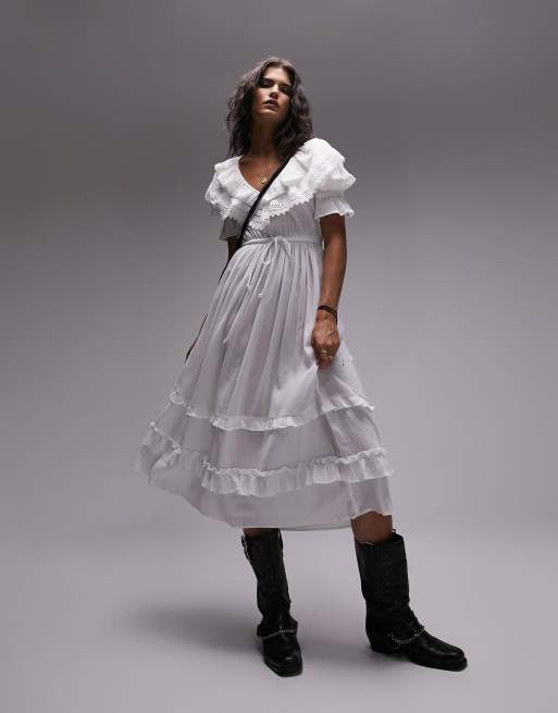 yoke eyelet midi dress in ivory ASOS