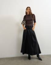 Topshop Yoke pleated maxi skirt in washed black