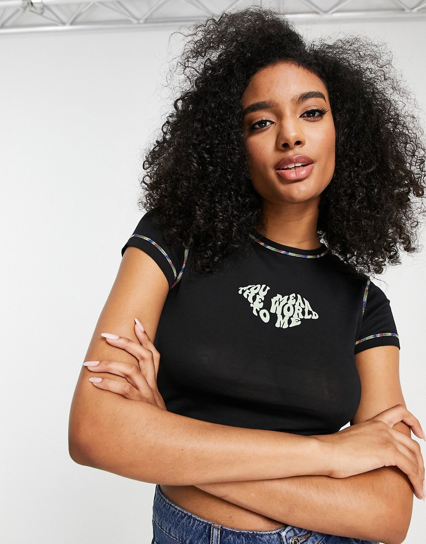 Topshop 'You Mean the World to Me' baby tee-Black