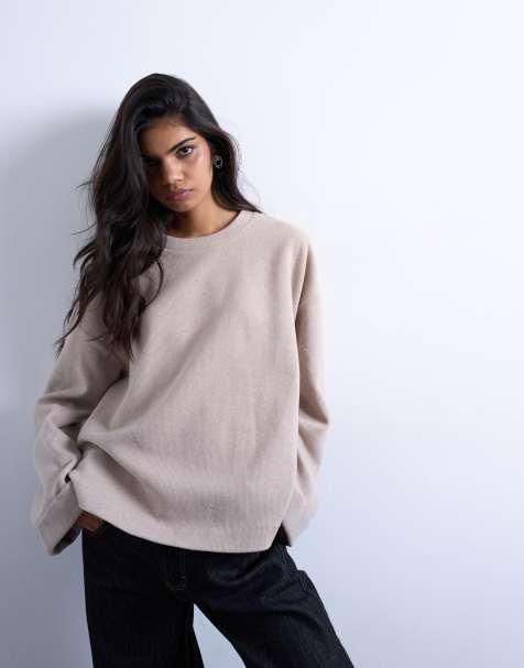 Topshop - Zacht skater T-shirt met wijde mouwen in taupe - view 1