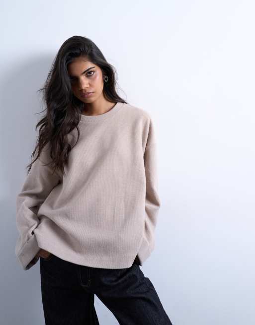Topshop - Zacht skater T-shirt met wijde mouwen in taupe