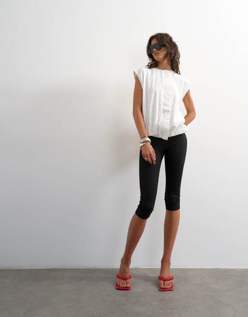 Topshop - Zachte gestreepte top met brede schouders en textuur in wit, 3 van 4