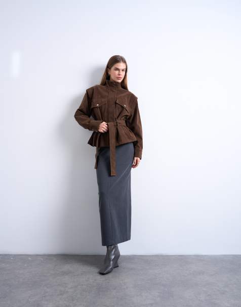 Topshop - Zachte kokerrok in antracietgrijs - view 1