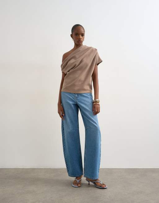 Topshop - Zachte top met afhangende schouder in taupe, 4 van 4