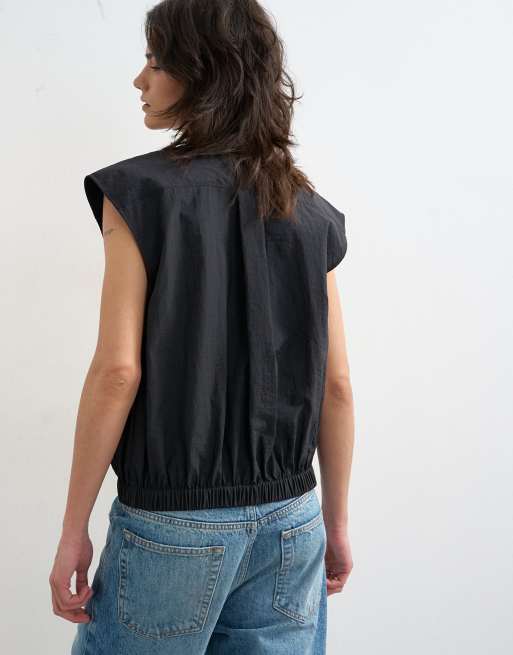 Topshop - Zachte top met rits en schouders met structuur in zwart , 4 van 4