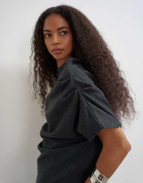 Topshop zachte top met verlaagde schouders in antracietgrijs - view 1