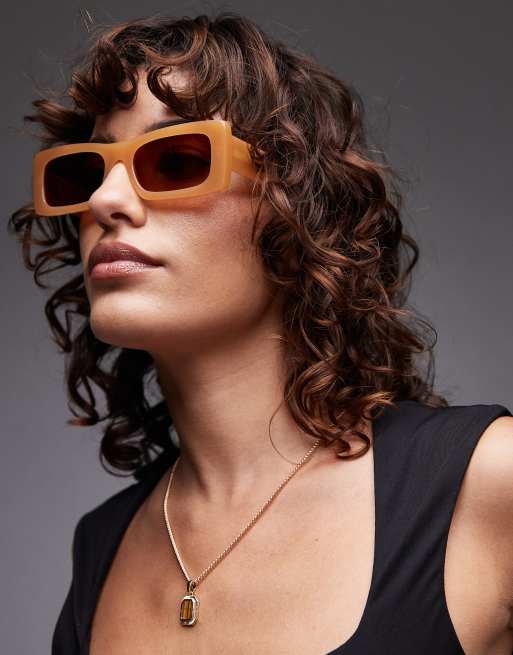Topshop - Zanzibar - Occhiali da sole premium rettangolari in acetato color caramello