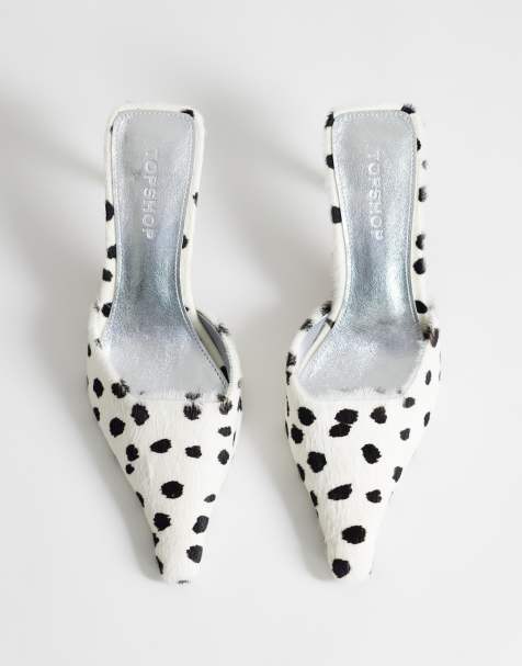 Topshop - Zapatos de salón de punta con tacón medio en cuero con pelo auténtico en estampado dálmata - view 1