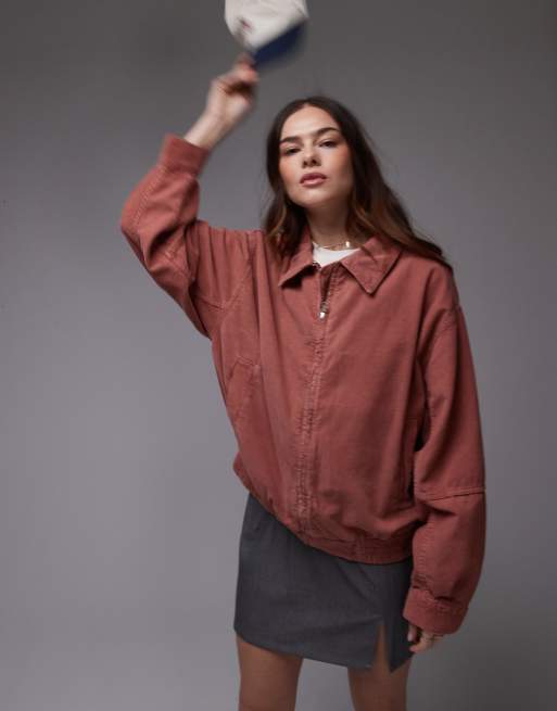Topshop – Zapinana na zamek kurtka sztruksowa w kolorze pomarańczowobrązowym