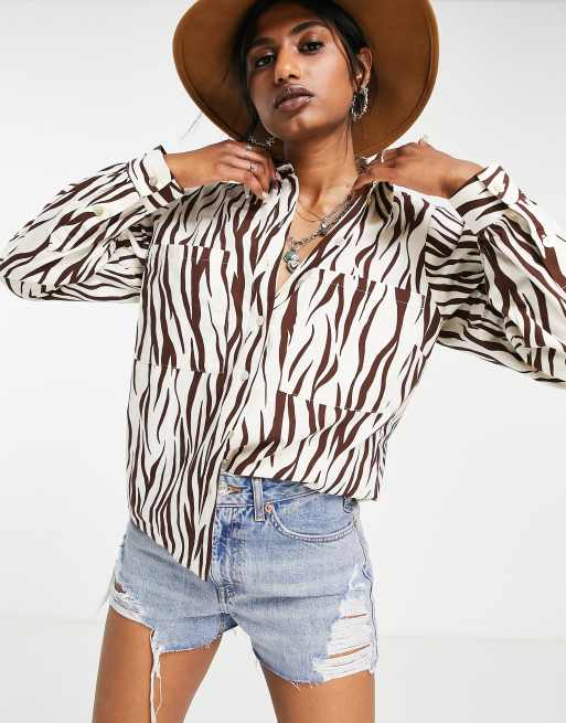 Topshop zebra boxy shirt in chocolate