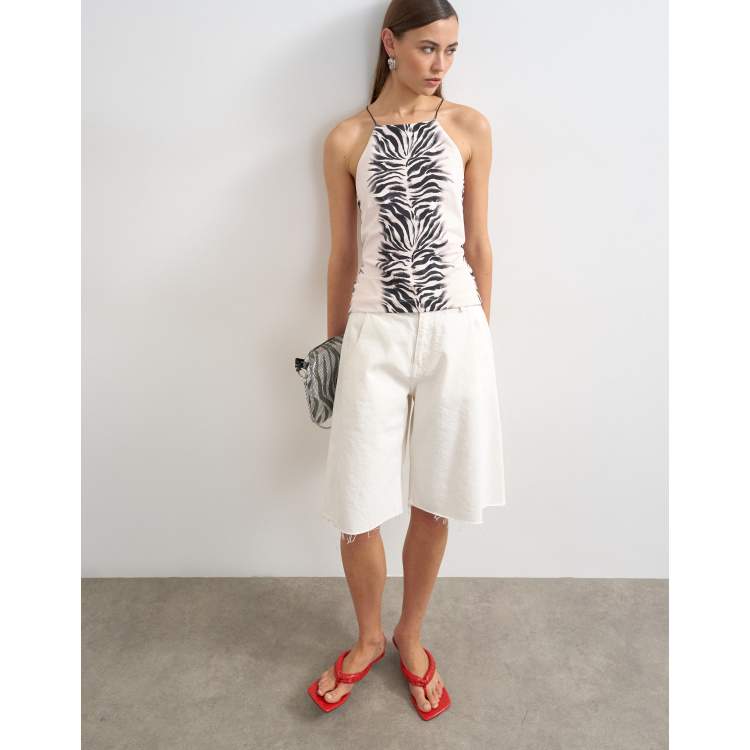Topshop zebra cami lace-up back top in white | ASOS