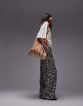 [Topshop] Topshop zebra print pull on tie waist pants in multi XS Brown & white