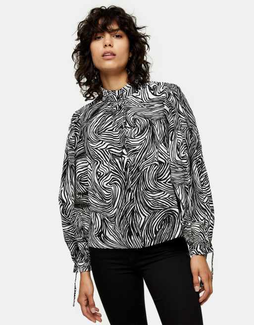 Topshop zebra print top in monochrome