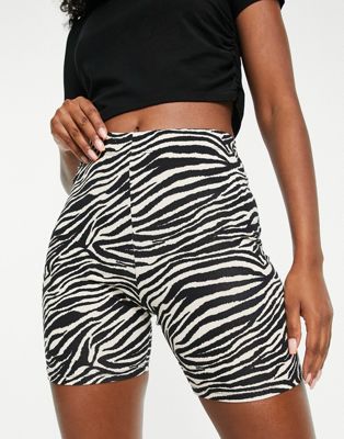 Topshop zebra printed legging short in monochrome
