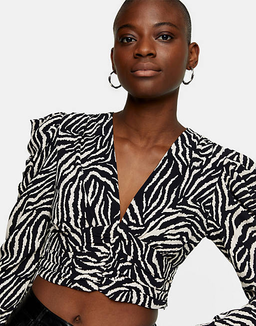 Topshop zebra ruched blouse
