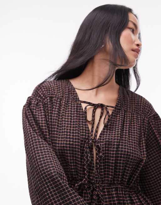 Topshop – Zebrana pod biustem sukienka mini w kratę, 3 z 4