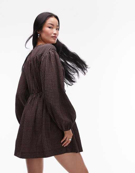 Topshop – Zebrana pod biustem sukienka mini w kratę, 4 z 4