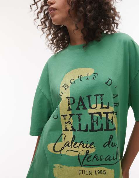 Topshop – Zielona koszulka oversize z licencjonowaną grafiką Paul Klee - view 1