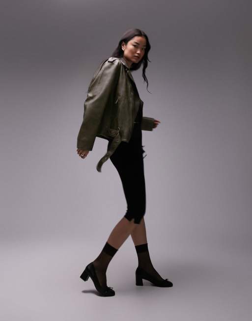 Topshop – Zielona kurtka typu biker z imitacji skóry, 2 z 4