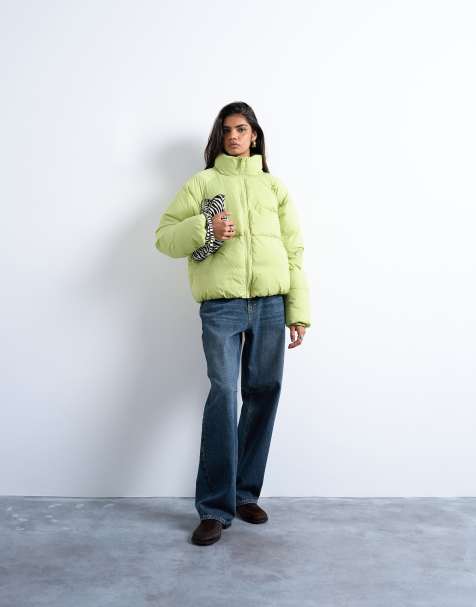 Topshop funnel neck puffer bomber jacket in leaf green