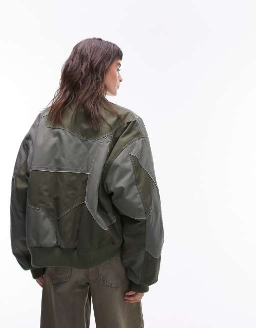 Topshop – Zielona patchworkowa kurtka bomberka, 4 z 4