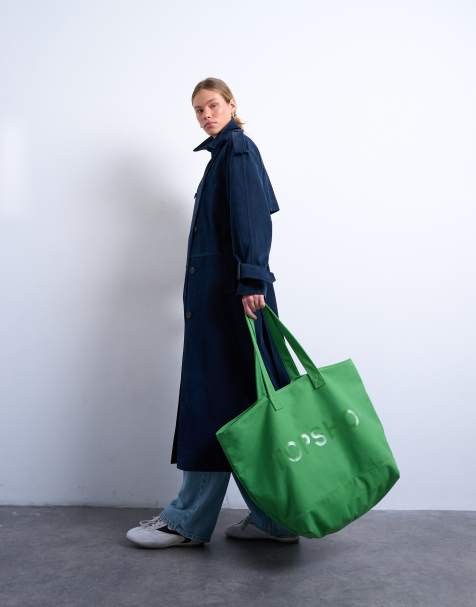 Topshop – Zielona płócienna torba typu tote - view 1