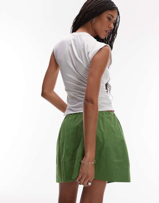 Topshop – Zielona, popelinowa spódnica mini, 4 z 5