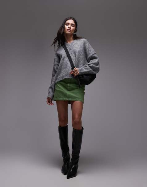 Topshop – Zielona spódnica jeansowa mini - view 1
