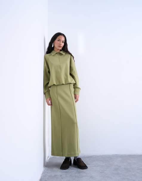 Topshop – Zielona spódnica ołówkowa z materiału interlock - view 1