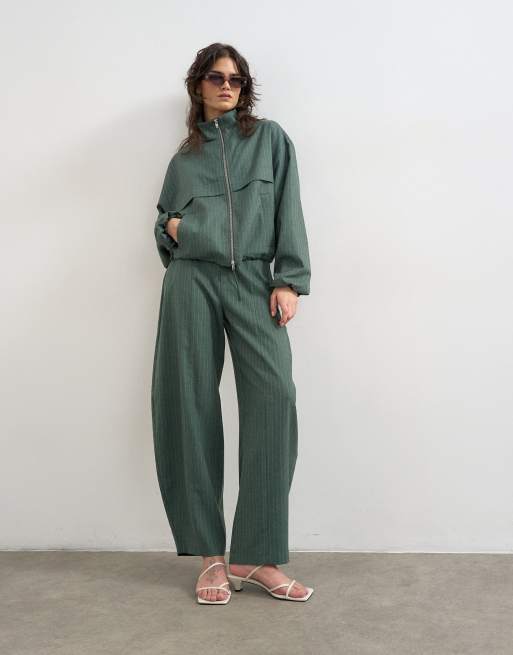 Topshop – Zielony zestaw w paski z wysokim kołnierzem, 2 z 3