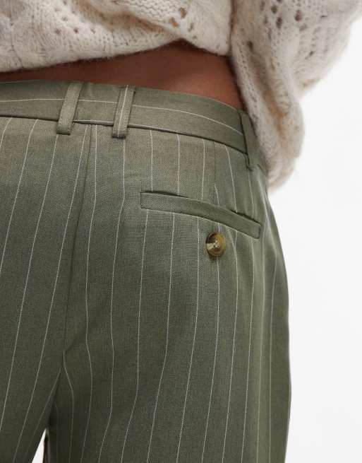 Topshop – Zielone spodnie w paski z niskim stanem, 3 z 5