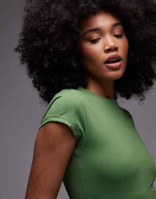 Topshop – Zielony opinający T-shirt dżersejowy z krótkimi rękawami