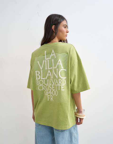 Topshop – Zielony T-shirt oversize z grafiką „La Villa Blanca“ - view 1
