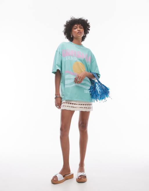Topshop – Zielony T-shirt oversize z grafiką z napisem „Corsica”