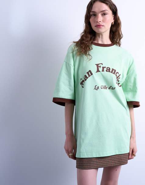 Topshop – Zielony T-shirt oversize z nadrukiem „San Francisco“ - view 1