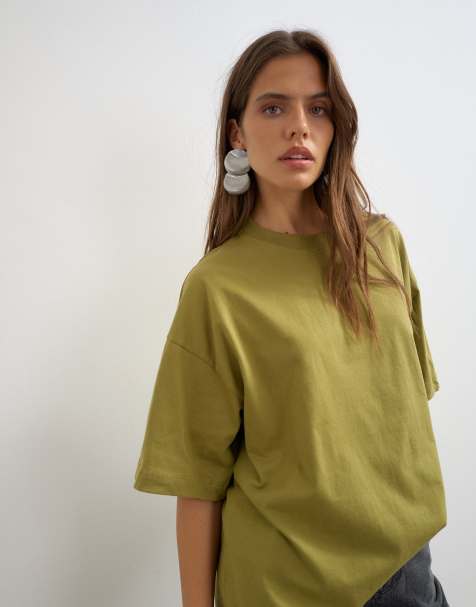 Topshop – Zielony T-shirt oversize z obniżoną linią ramion - view 1