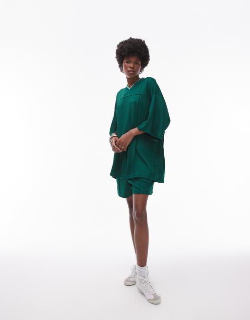 Topshop – Zielony, trykotowy T-shirt sportowy oversize, część zestawu