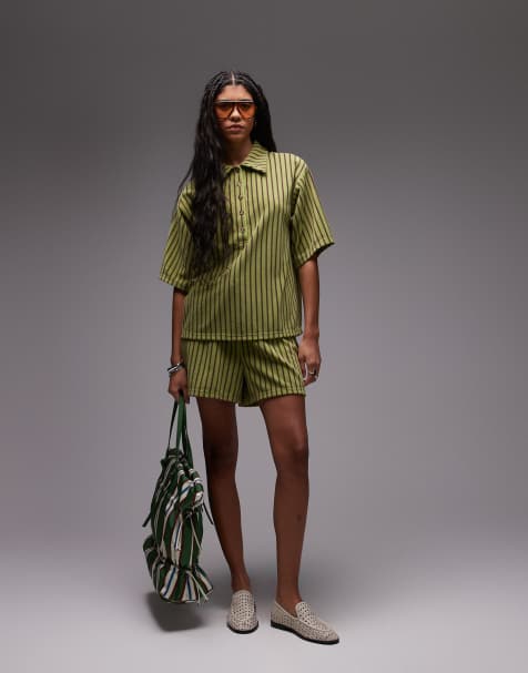 Topshop – Zielony zestaw z tkaniny frotté w paski - view 1