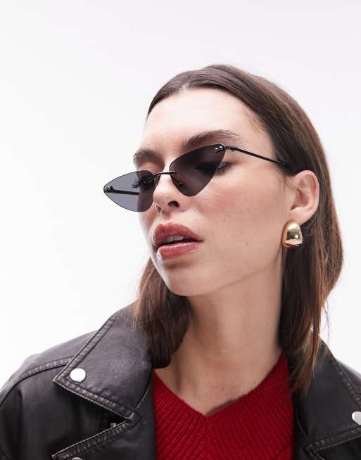 Topshop – Zinnia – Bezoprawkowe czarne okulary przeciwsłoneczne typu kocie oko