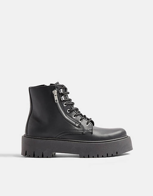 Topshop zip chunky boots in black