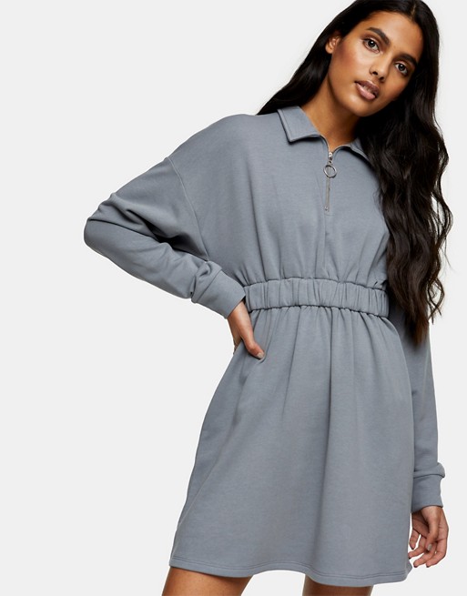 Topshop zip cllard waist mini dress in grey