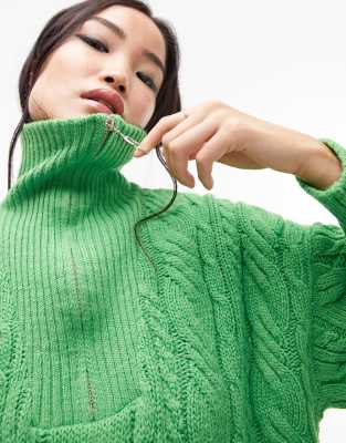 TOPSHOP ZIP COLLAR SWEATER IN GREEN