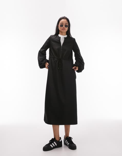 Topshop zip front channel midi dress in black - view 1