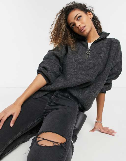 Topshop zip front jumper in slate ASOS